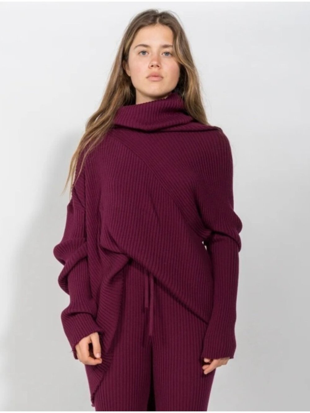 Marques Almeida Burgundy Ribbed Merino Wool Sweater - XS/S